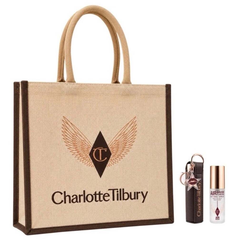 Charlotte Tilbury Holiday Tote Bag & Leather Lipstick Holder Keychain Set